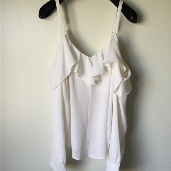 NWT A.L.C. Felix Silk Cold Shoulder Long Sleeve Ruffle Top Blouse Gesso 6 $325 - Picture 8 of 11